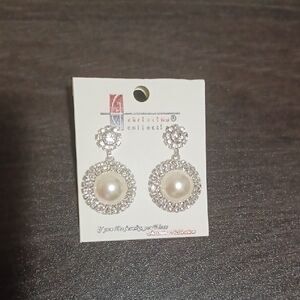 Elegant Silver and White Faux Pearl Drop Earrings